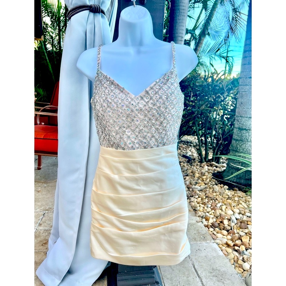 Rhinestone, Beaded and Sequined Spaghetti Straps Sweetheart Blush & Cream Dress